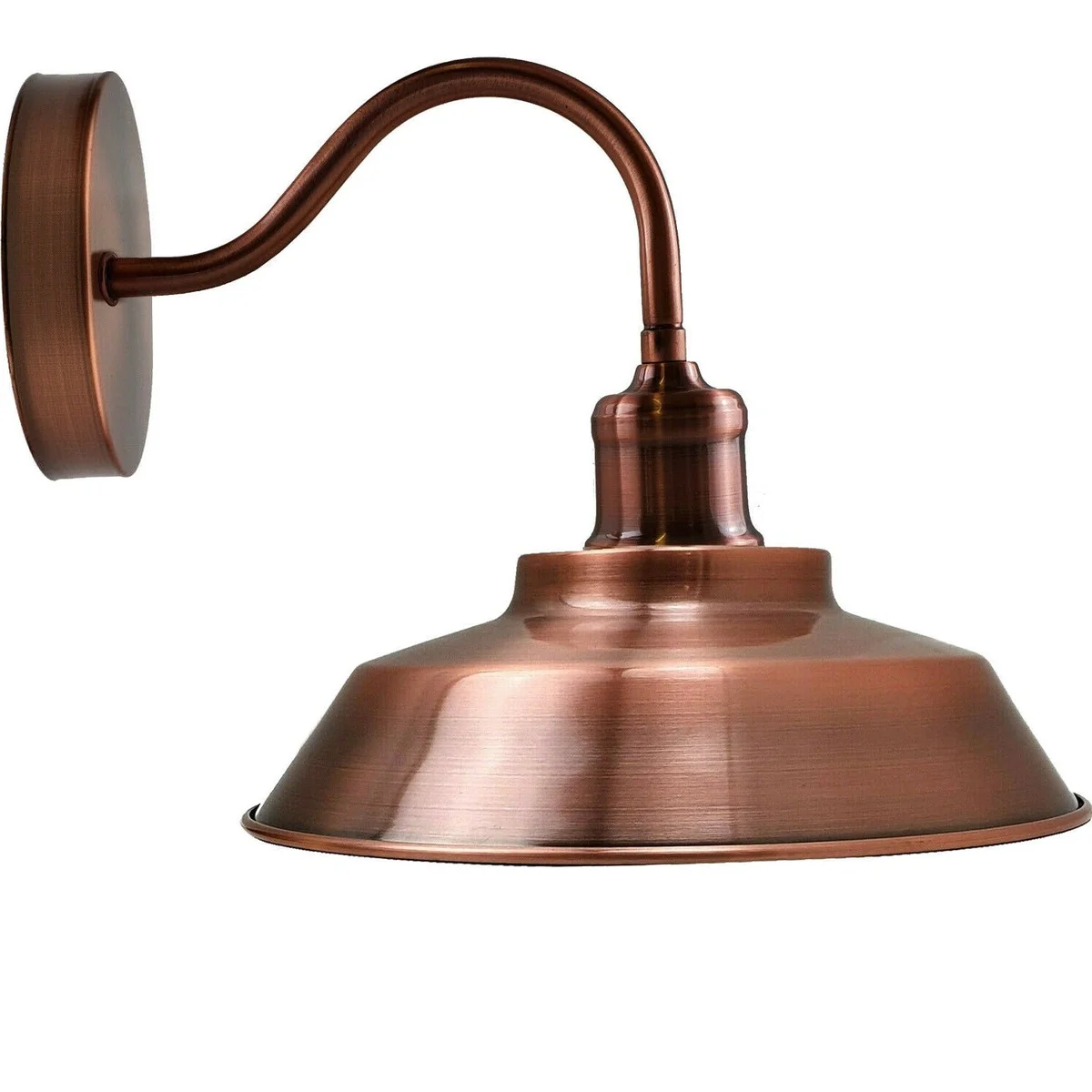 Indoor decorative wall light with retro gooseneck metal shade, adjustable arm and classic cone design.