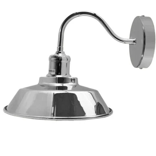 Vintage industrial metal wall sconce with bowl shade, E27 bulb holder, curved metal arm – decorative wall lighting