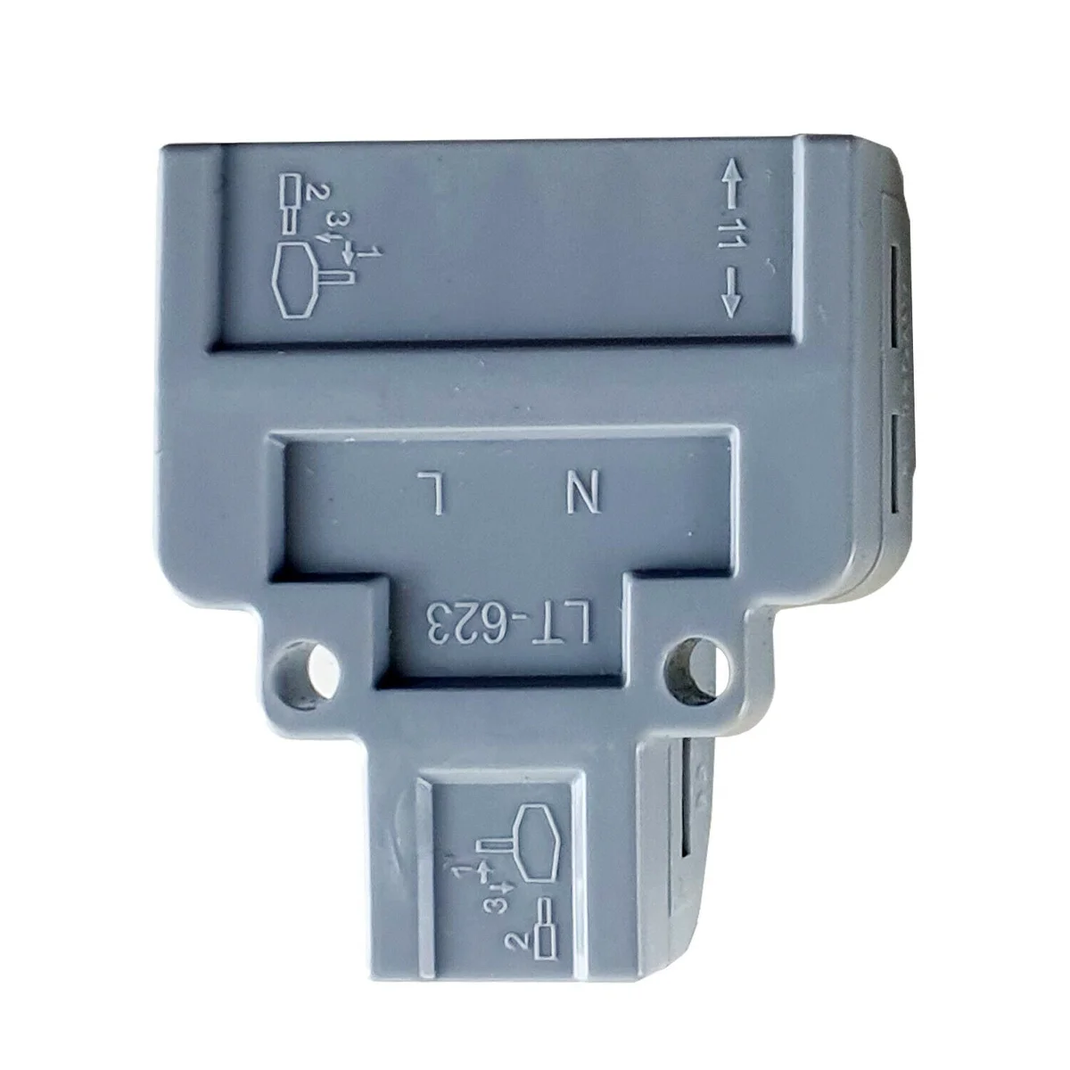Gray compact wire splitter terminal block with lever nut connectors, nylon housing, suitable for 0.5‑4.0 mm² wires.