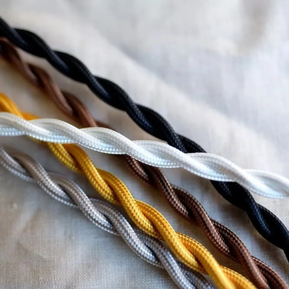 Burgundy 2 core twisted cable bundle with woven Italian braided fabric, PVC insulated, copper conductors, 1m length