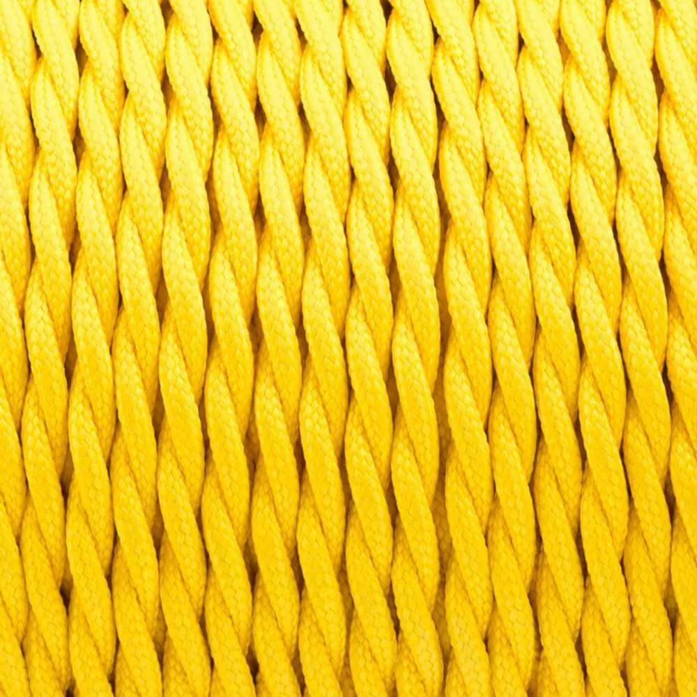 Yellow 2 core twisted cable with PVC insulated copper, braided fabric covering, 5mm diameter, 0.75mm cores, 5kg load capacity