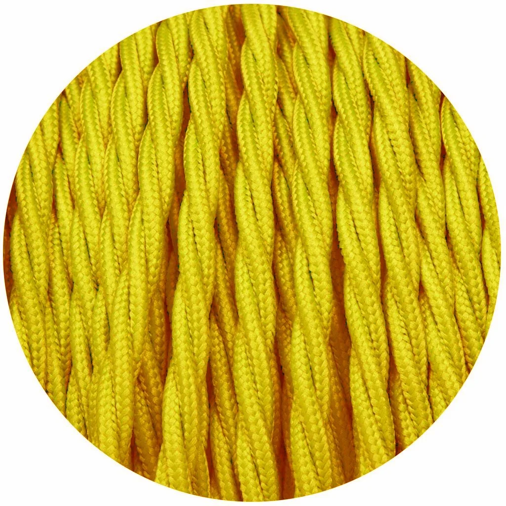 Yellow fabric covered 2‑core twisted cable, 5 mm diameter, each core 0.75 mm.