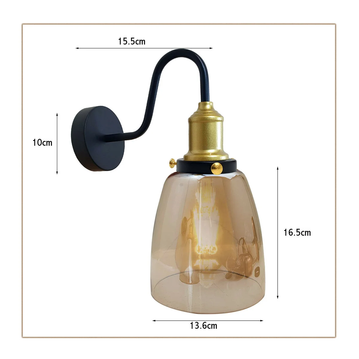 Amber glass modern wall lamp with copper-plated base, wall‑mounted, open shade, sleek design
