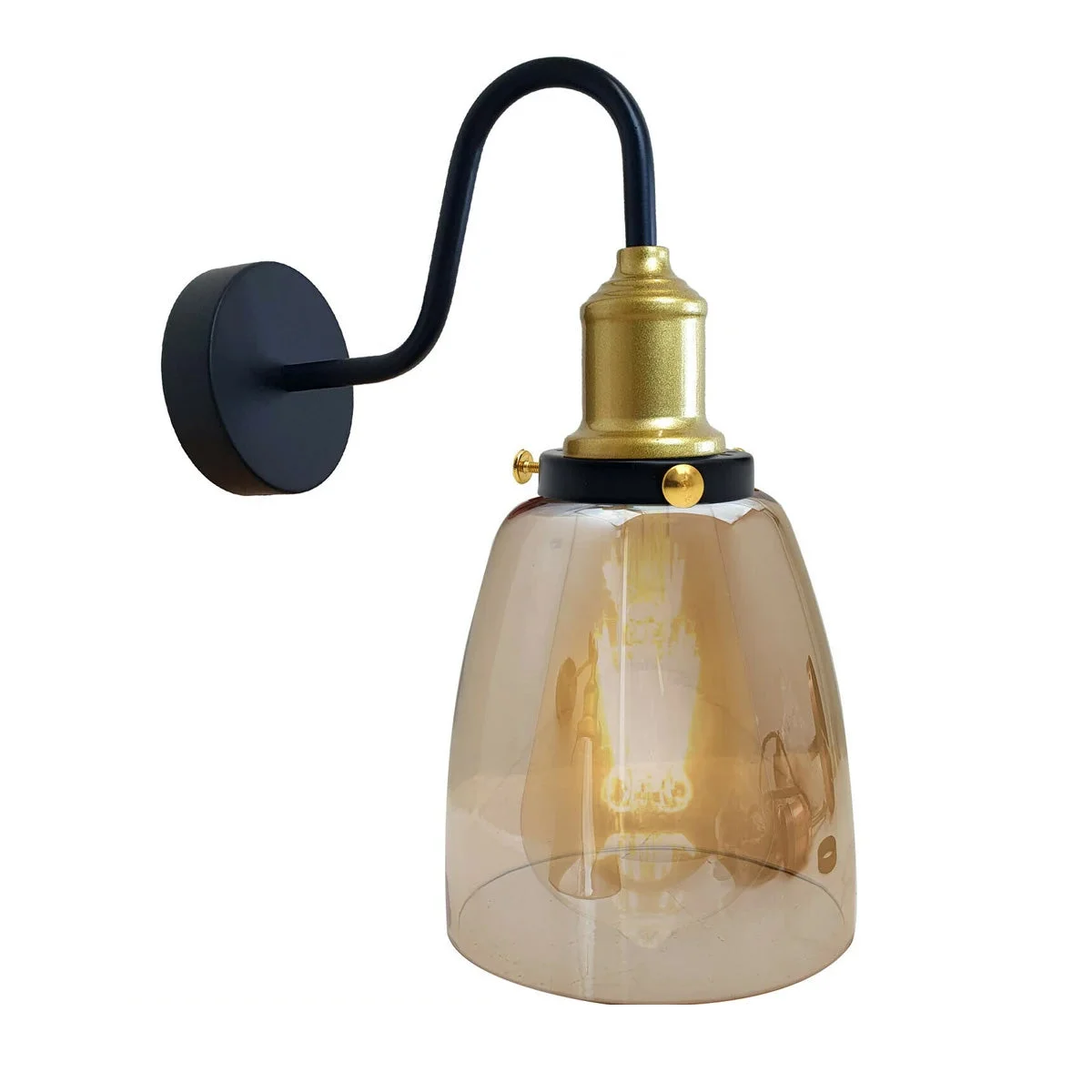 Dimmable wall light with amber glass shade and copper plated base, modern style, wall‑mounted, 16.5 cm high.
