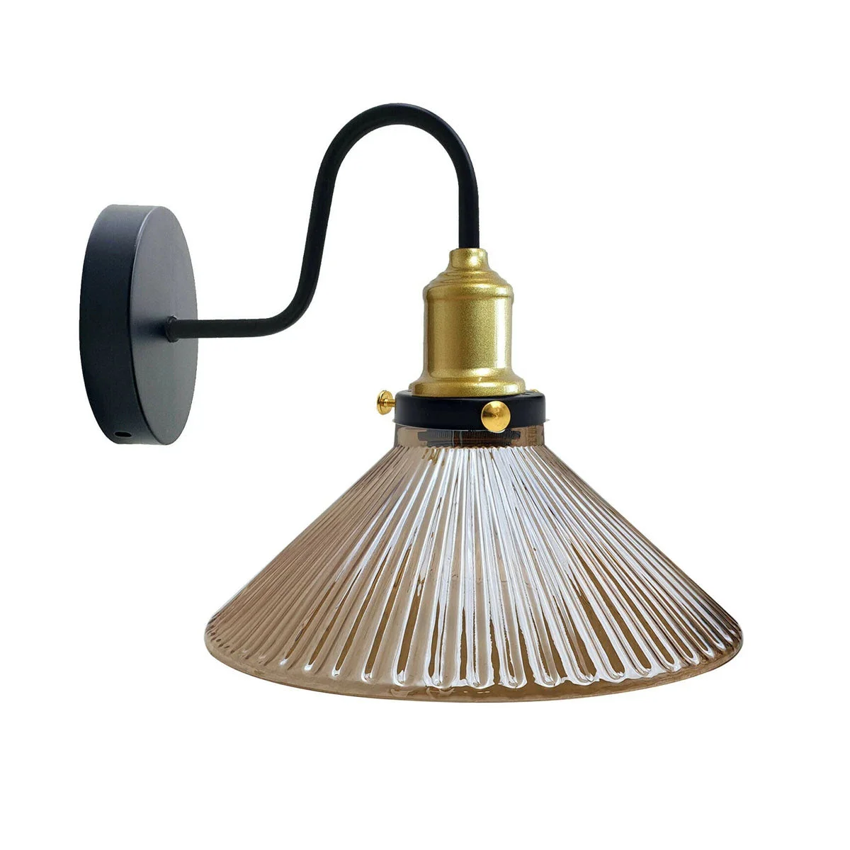 Modern metal wall lamp with amber glass shade light and E27 holder, corded 60W for indoor use