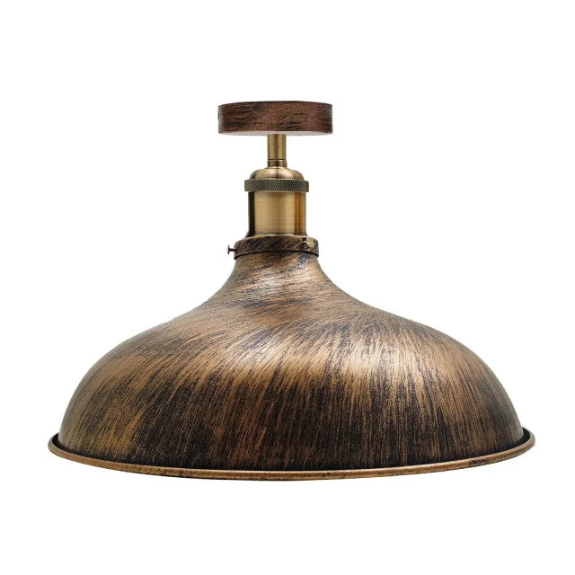 Brushed copper ceiling light with metal shade, 10cm by 2cm, single E27 holder, housed in a minimalist modern fixture