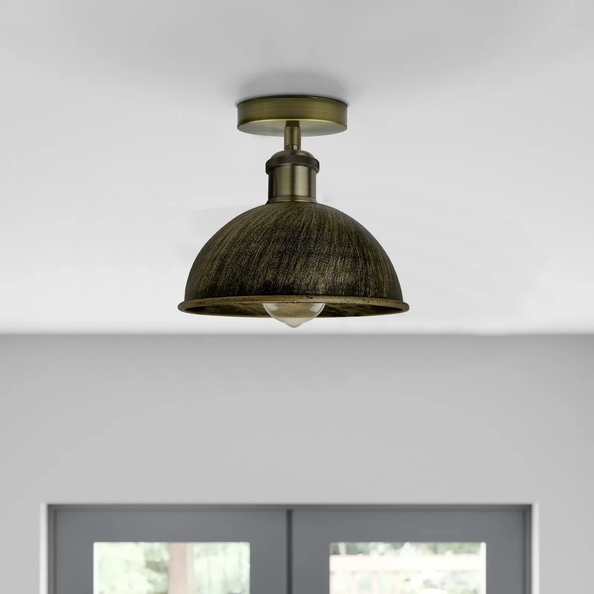 Retro ceiling light shade in brushed brass, metal fixture with E27 base and light holder, 10cm x 2cm shade.