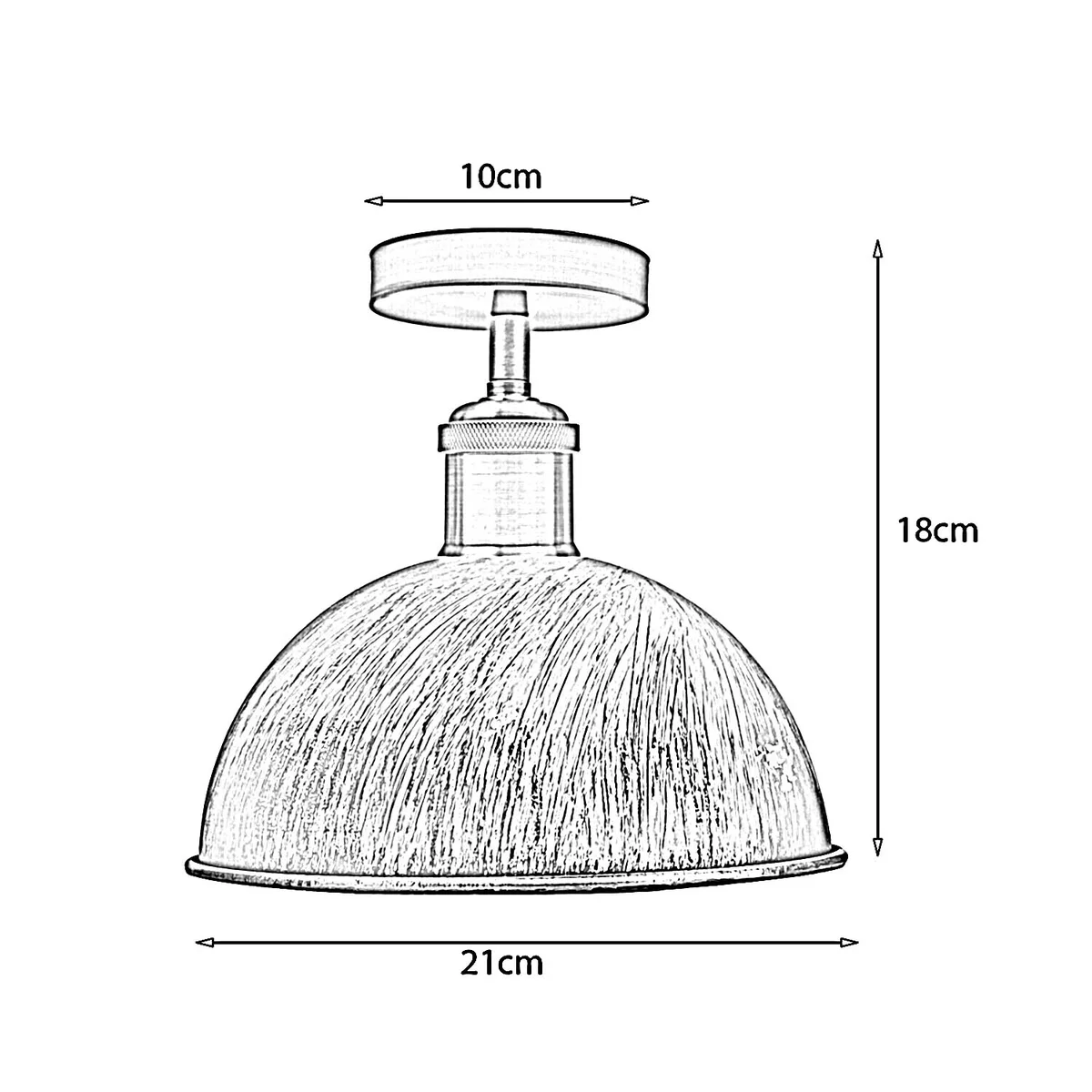 E27 ceiling lamp shade in brushed brass metal, 10cm tall, 2cm wide, with base and holder for installation.