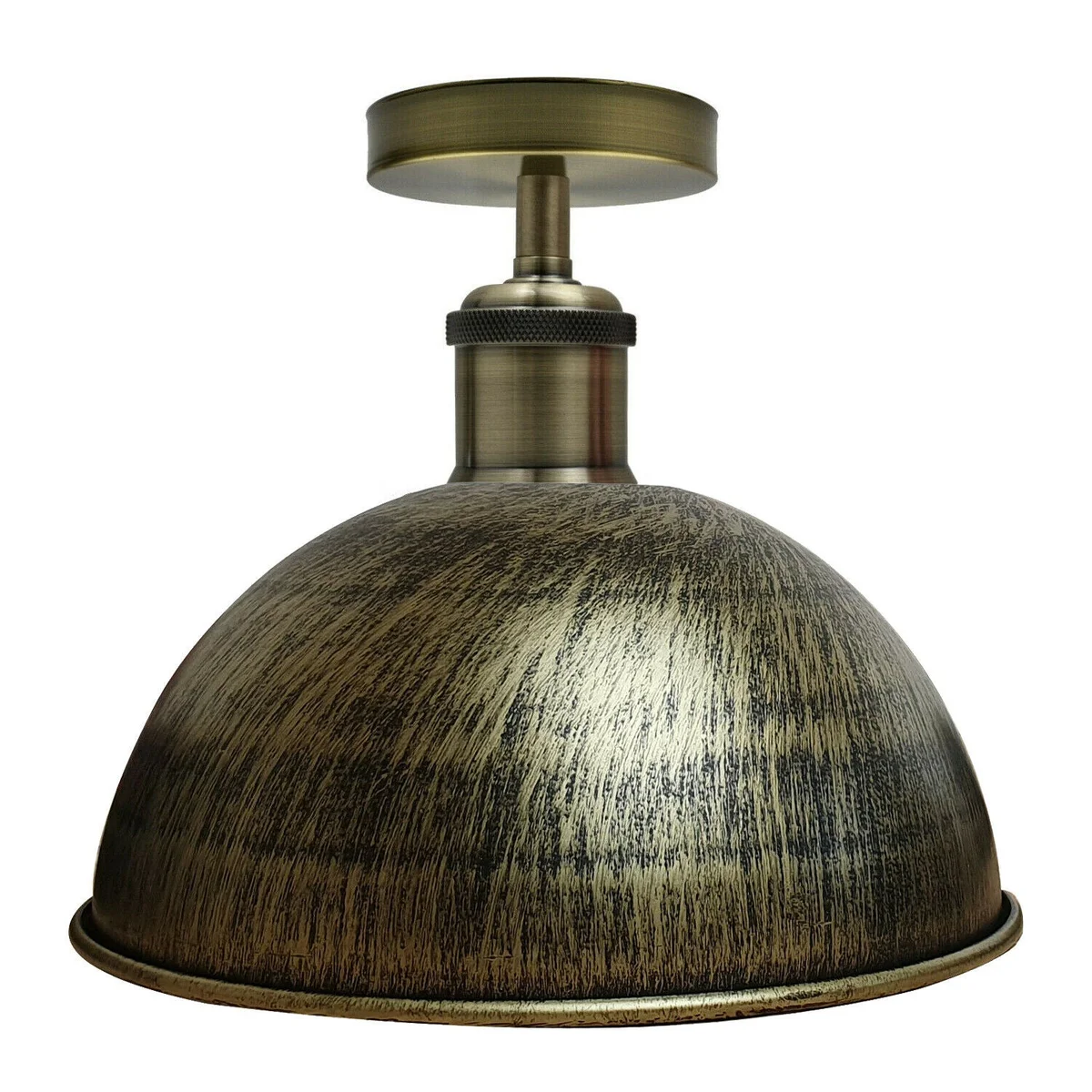 Retro brushed brass ceiling light for kitchen, metal shade with 4cm hole, 10cm x 2cm, E27 base.