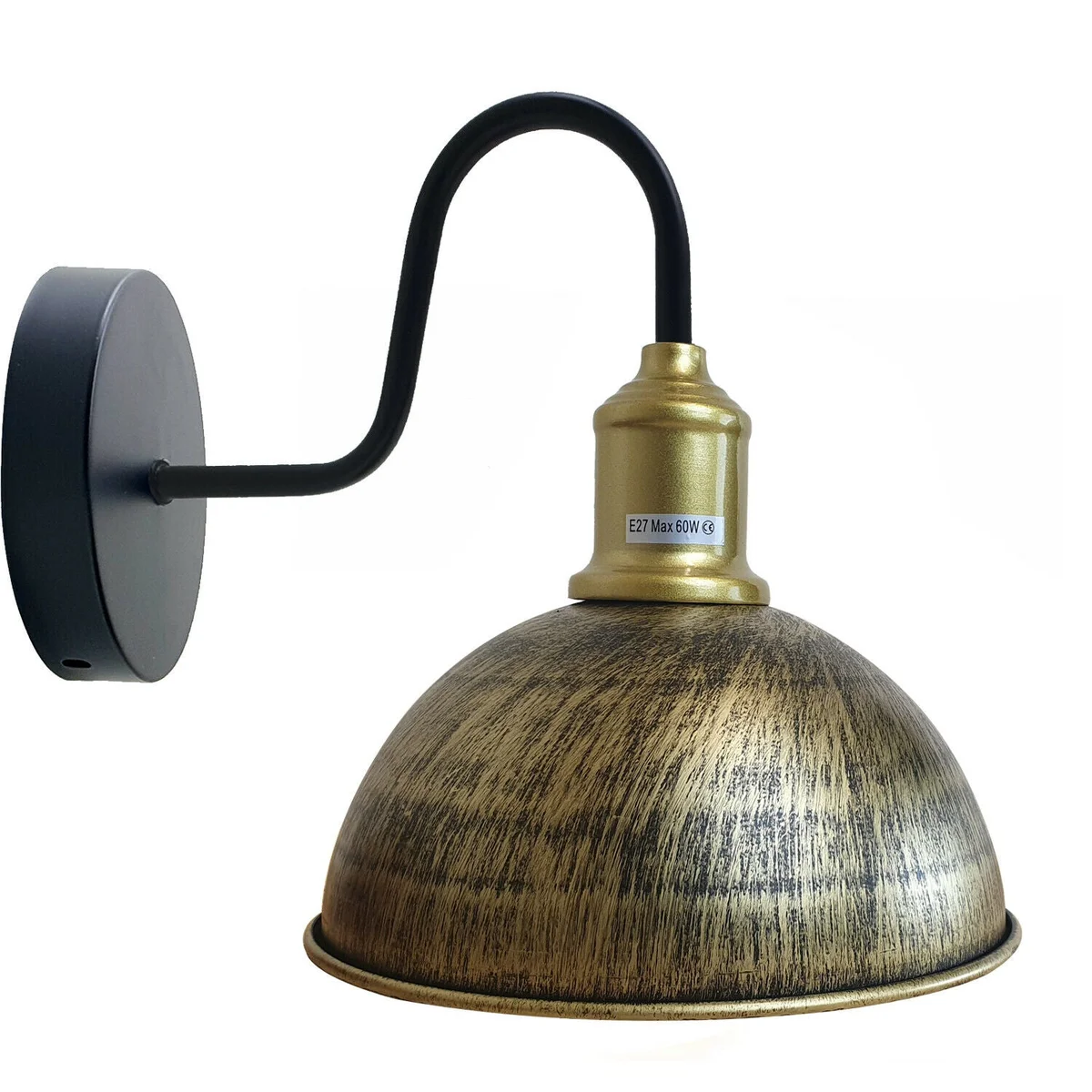 Half-round metal wall sconce, rustic wall light shade, matte metal, E27 holder, sleek silhouette.