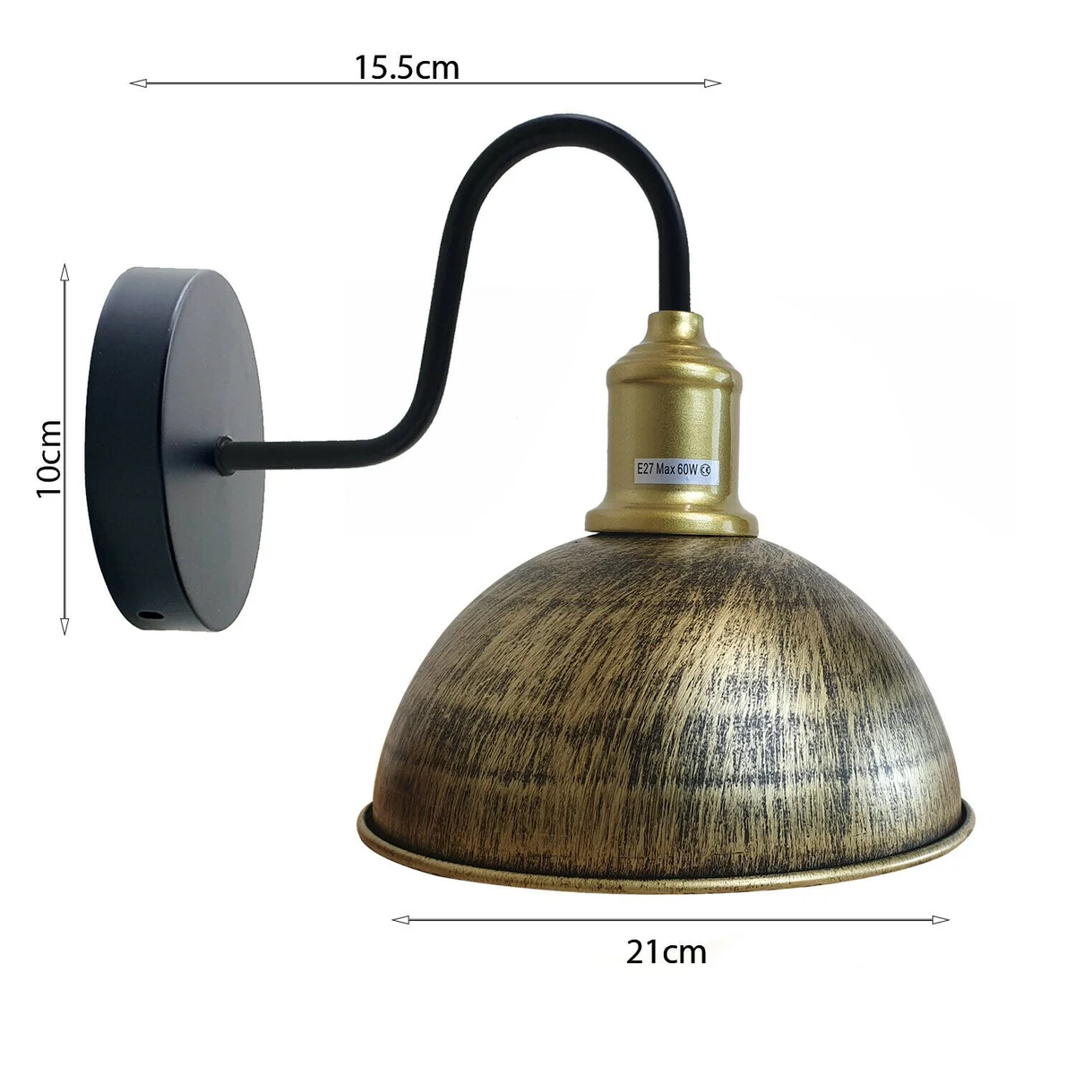 Half-round metal industrial style wall lamp, rustic sconce with E27 socket.