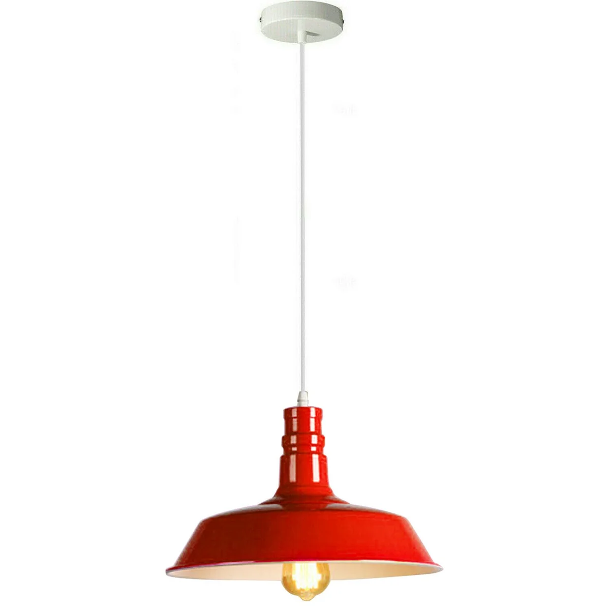 Red metal plated pendant light with E27 bulb pendant, suspended from ceiling, suitable for living room or study