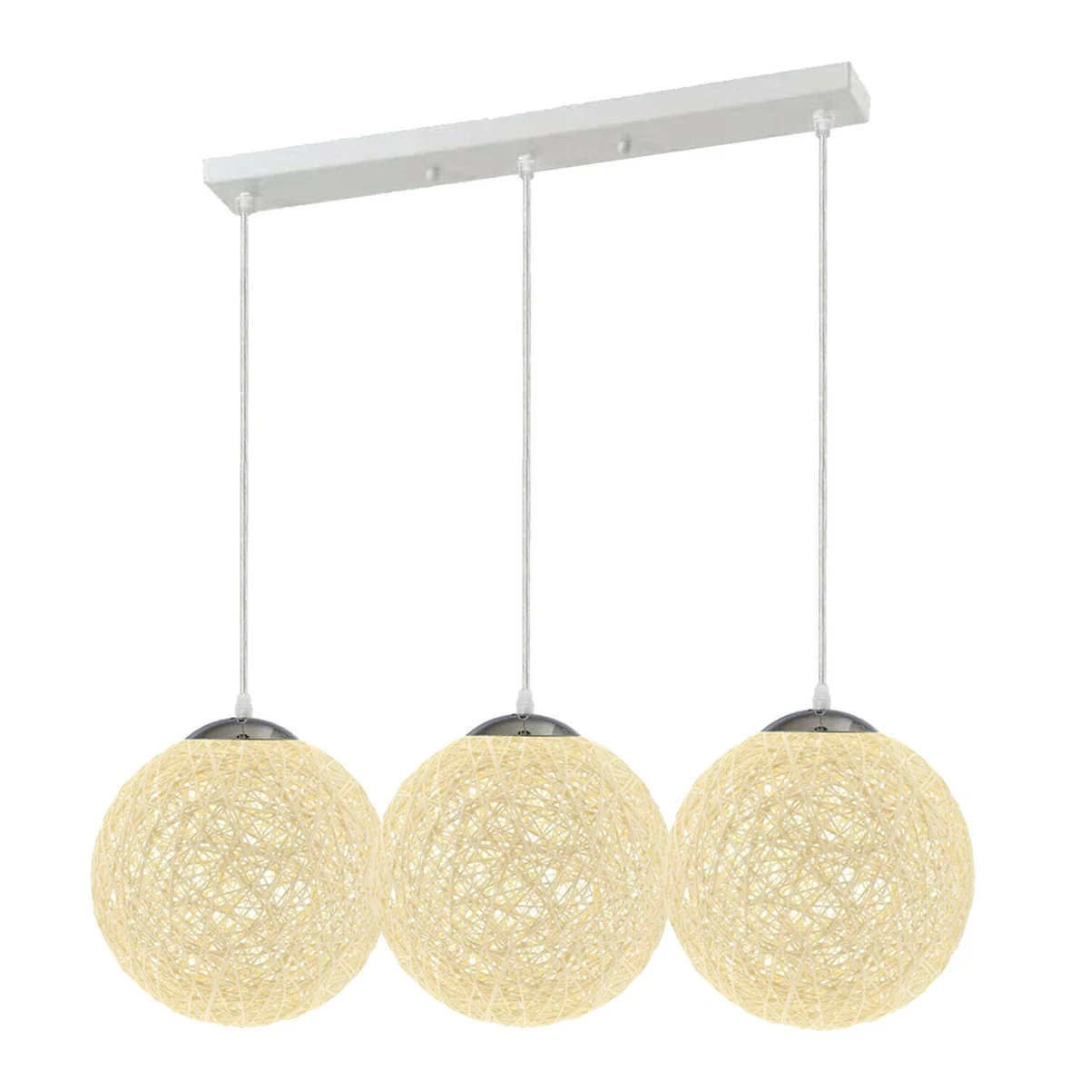 Cream rattan ceiling pendant lamp with 20 cm wicker shade, hanging from ceiling, E27 socket holder included