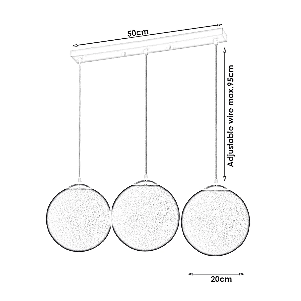 Cream rattan pendant lamp with 20 cm wicker shade, 95 cm cable, hanging from ceiling