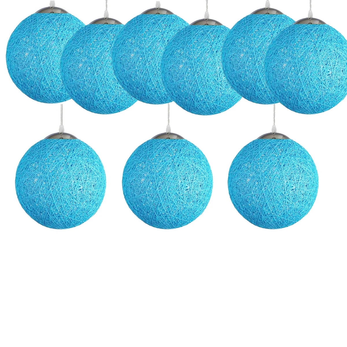 Blue rattan E27 socket light shade, 20 cm diameter, wired with 95 cm cable, stylish pendant for home or cafe.