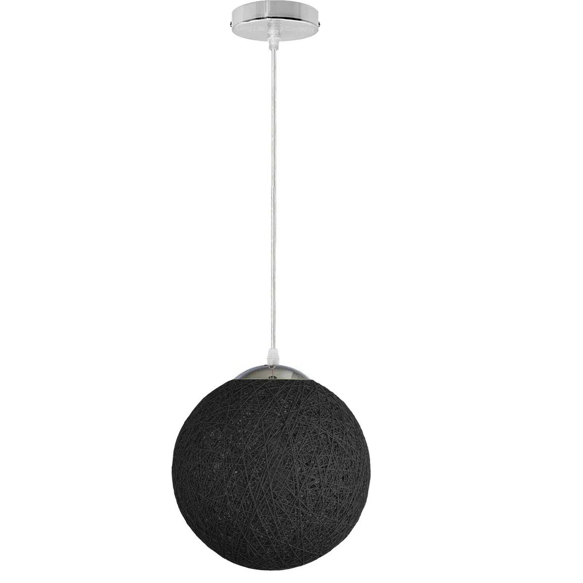 Black chandelier ceiling light: 20 cm rattan wicker shade with iron frame, hanging from ceiling