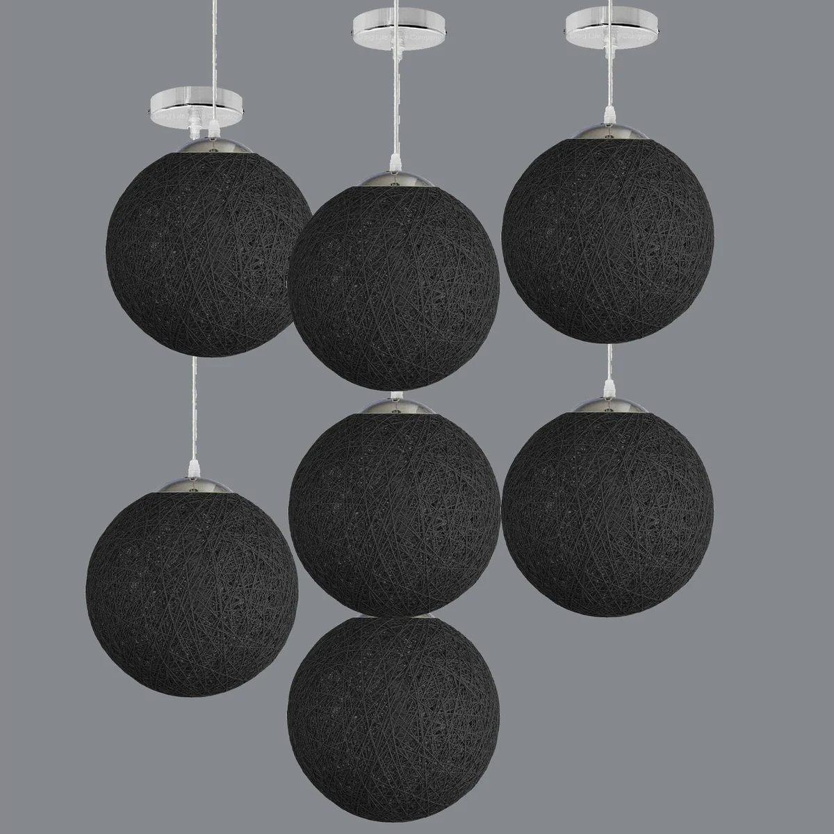 Black rattan chandelier, 20 cm diameter, with 95 cm cord and E27 socket ceiling light, ideal for living rooms.