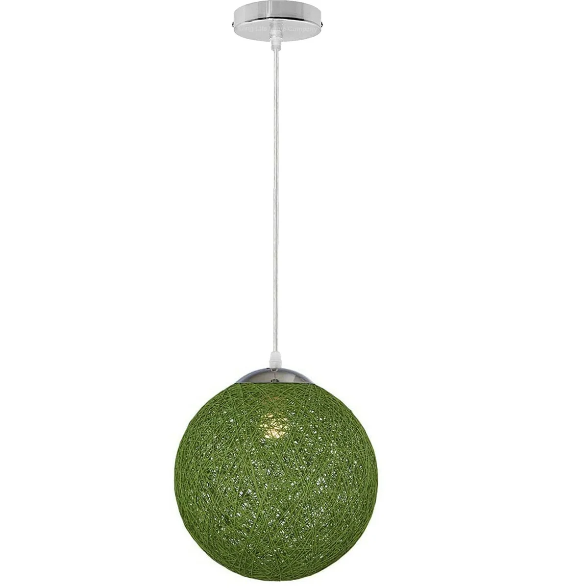 Green rattan ceiling lampshade 20 cm in diameter, woven wicker shade, with E27 holder and 3W warm white LED.