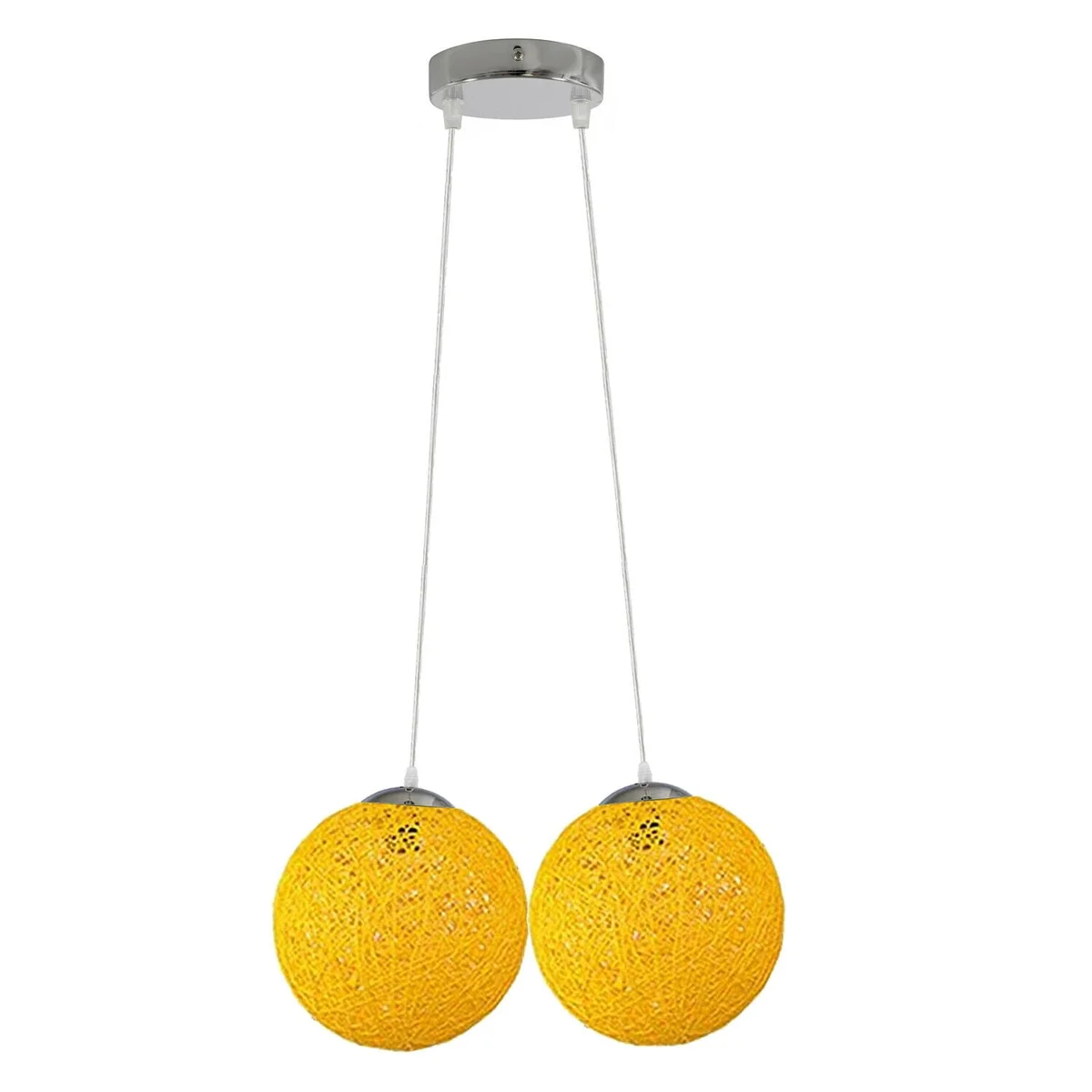 Yellow rattan pendant lampshade with iron base, 20 cm diameter, E27 socket and 95 cm electric wire.