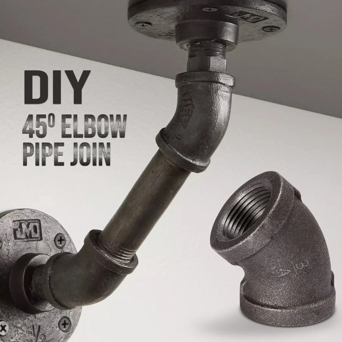 Black iron pipe fitting 45-degree elbow joint made of malleable iron with 3/4 inch BSP threaded connection