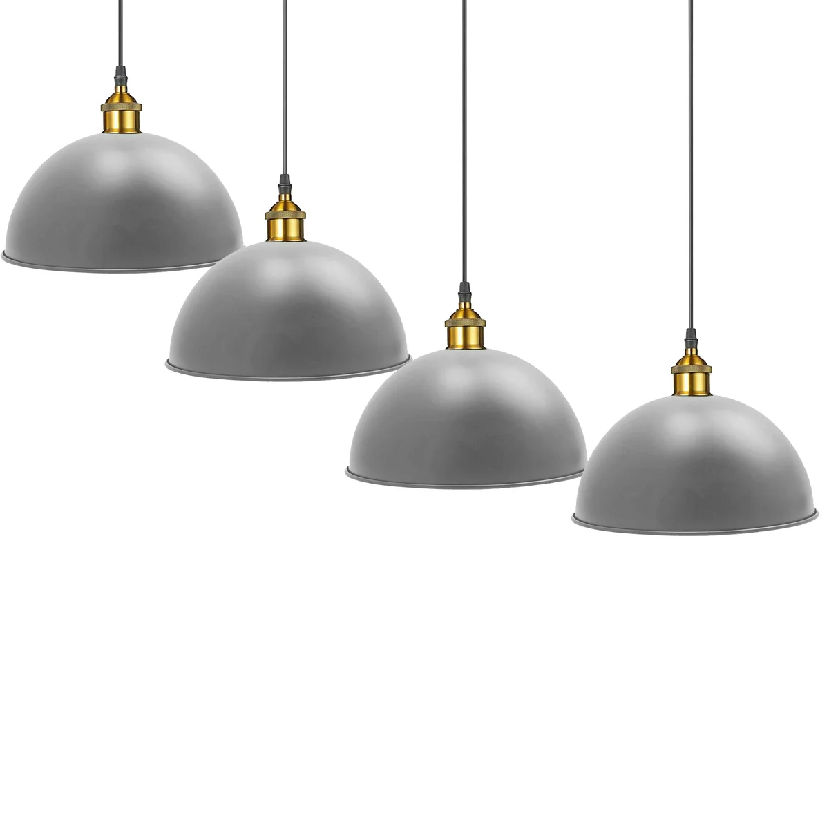 Grey metal ceiling lampshade pendant light with retro design, includes E27 holder and ceiling rose accessories