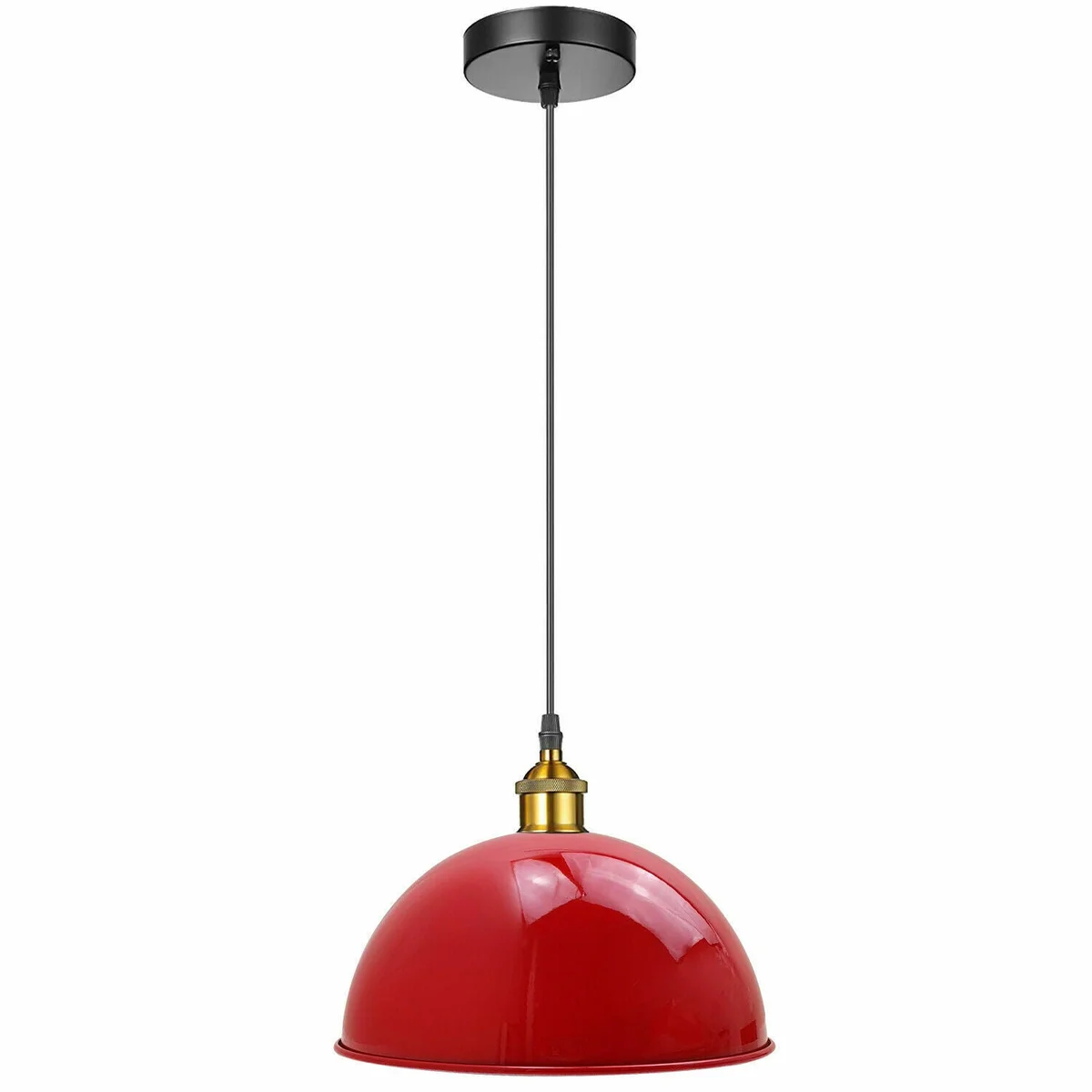 Red retro metal pendant lampshade with a classic diner cafe design, suitable for living rooms and dining areas.