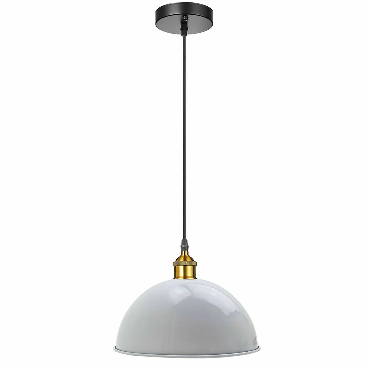 White modern pendant light with 40cm dome metal shade, ceiling suspension lamp for living rooms and bedrooms