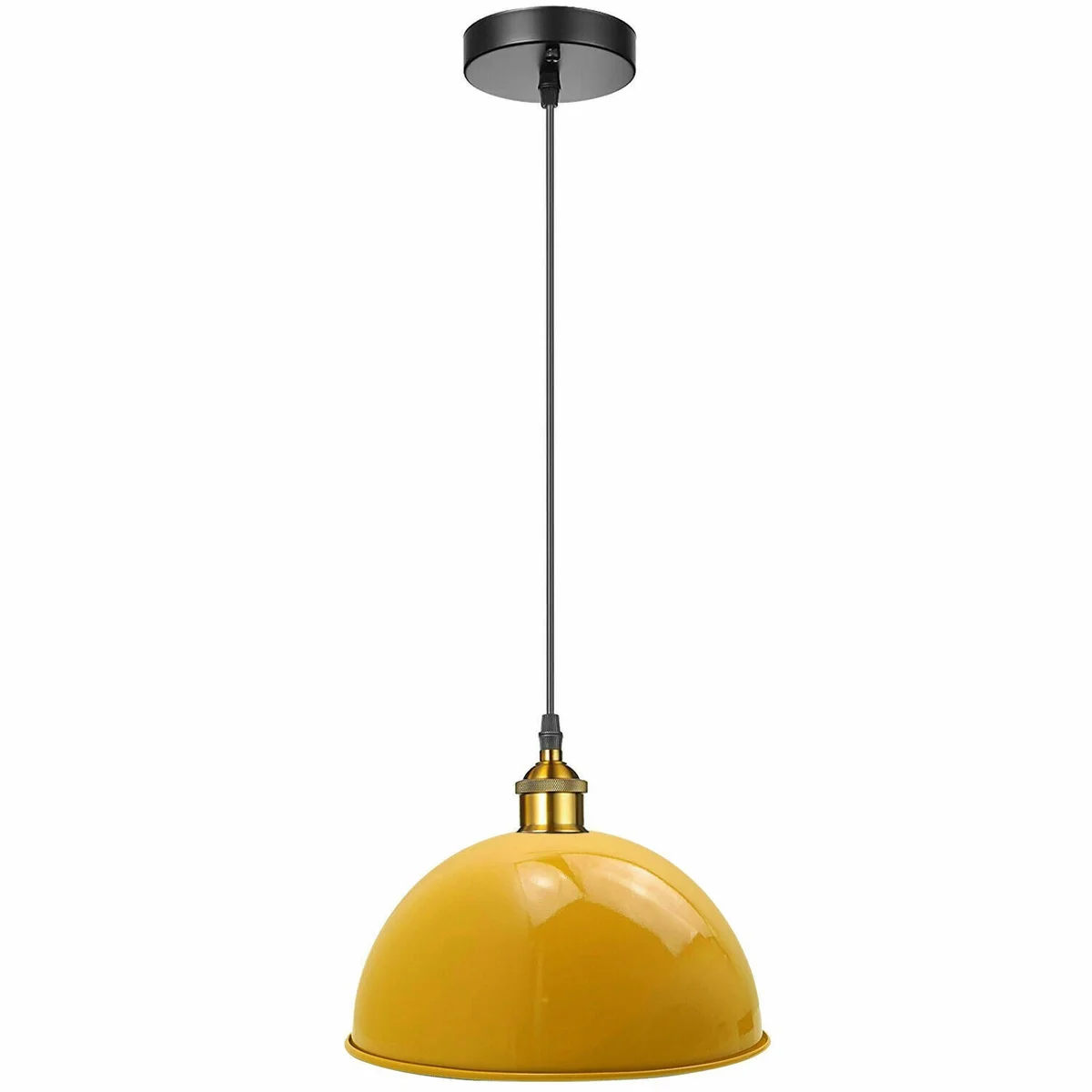 Yellow pendant light with 40cm industrial metal shade, modern retro design, suitable for living rooms and bedrooms