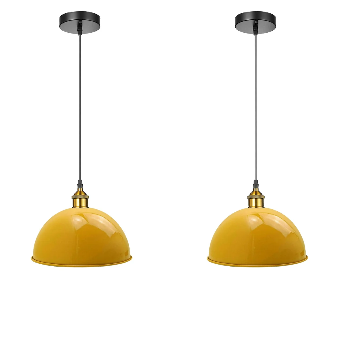 Yellow metal industrial ceiling light pendant with 40cm retro design and E27 lamp holder, shown hanging in a room setting