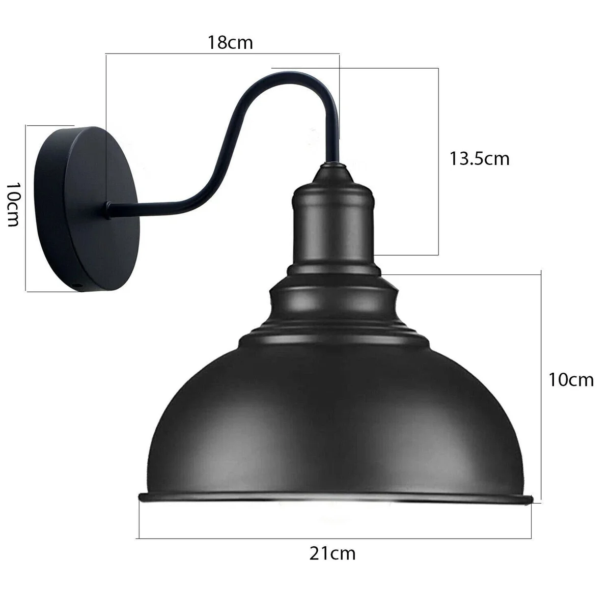 Black Nordic metal wall light with industrial style shade, mounted on wall with visible cable and dimmer switch