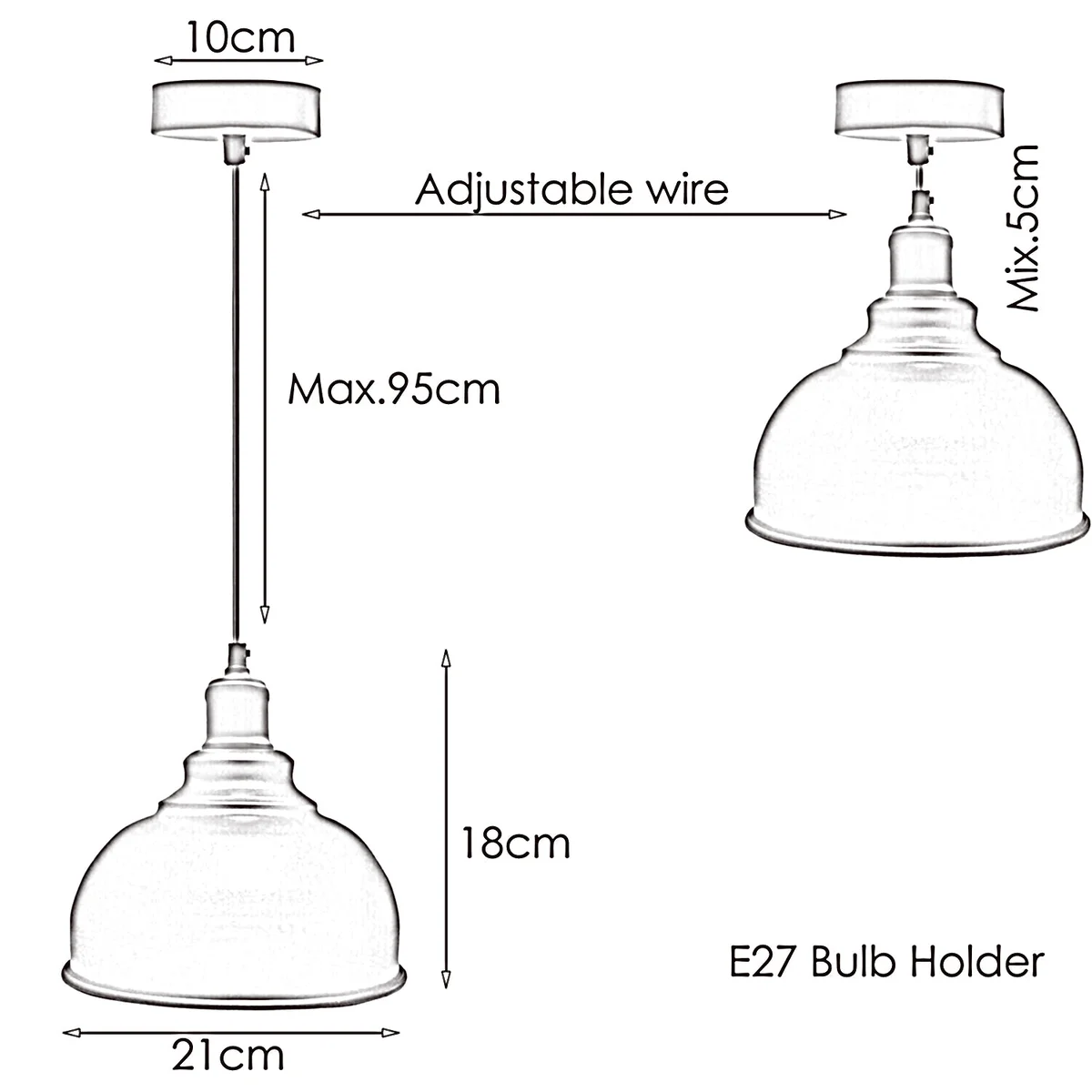 Brushed silver metal pendant shade with retro industrial cage design and 95cm adjustable flex hanging from ceiling rose