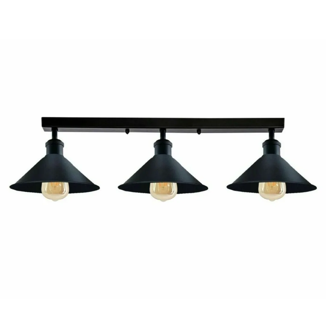 Three head loft industrial ceiling light in rustic red with metal shades, designed for E27 bulb ceiling lamp use.