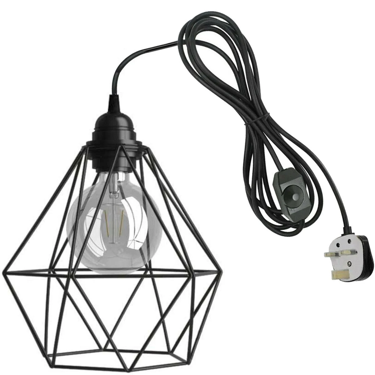 Blue metal cage pendant lamp with adjustable light cord and 4m rubber cable, includes LED G95 E27 bulb