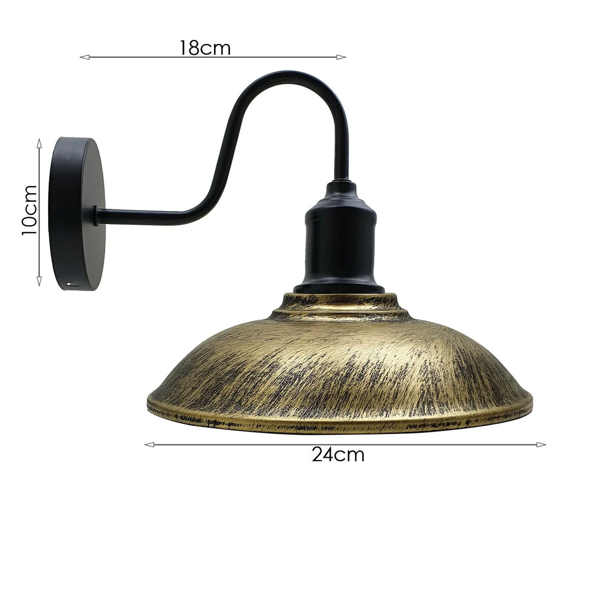 Vintage style wall light with industrial metal cage shade and black wall arm, mounted on a black ceiling rose