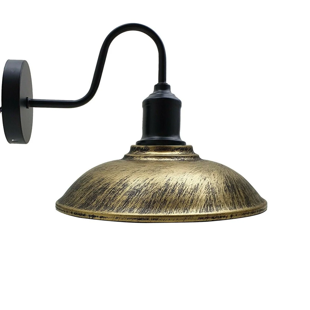 Vintage industrial kitchen wall light with black arm, rustic red metal shade, and black ceiling rose mounted on white wall