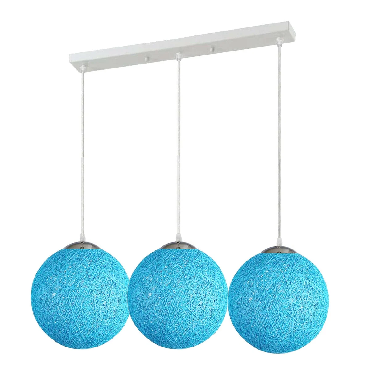 Blue rattan ceiling pendant lampshade with woven wicker design, 20cm diameter, hanging with 95cm electric wire and fittings