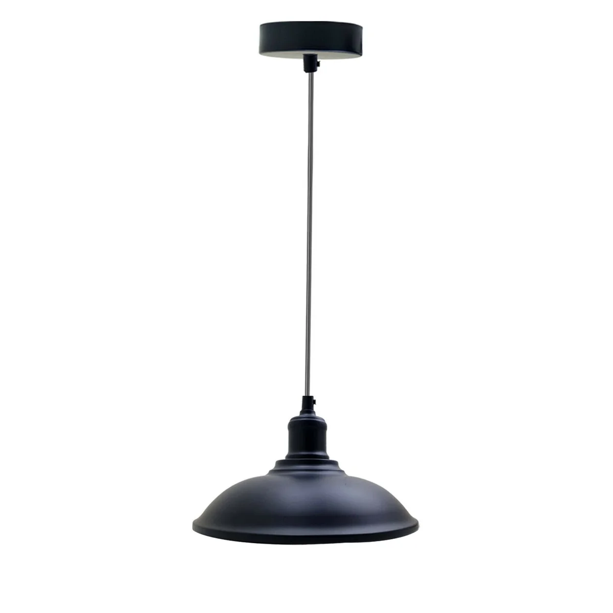 Black retro industrial metal pendant light shade with cage design and 95cm adjustable cable hanging from ceiling rose
