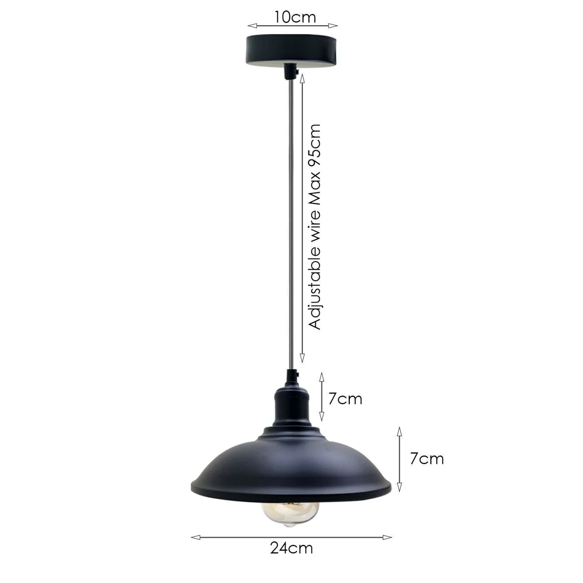 Black metal retro industrial pendant light shade with cage design and adjustable 95cm cable for ceiling mounting