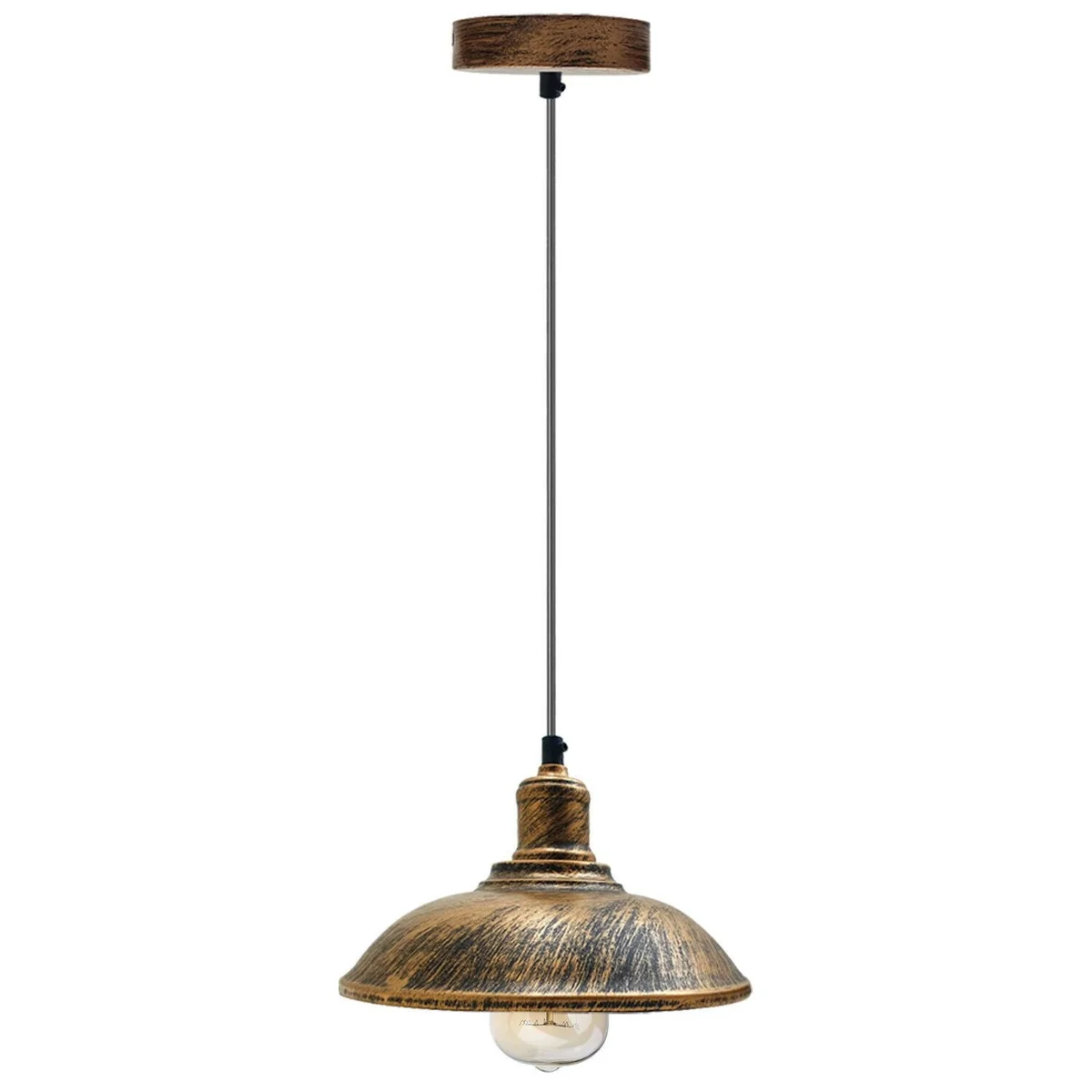 Brushed copper industrial pendant light with metal cage shade and adjustable 95cm flex for ceiling mounting