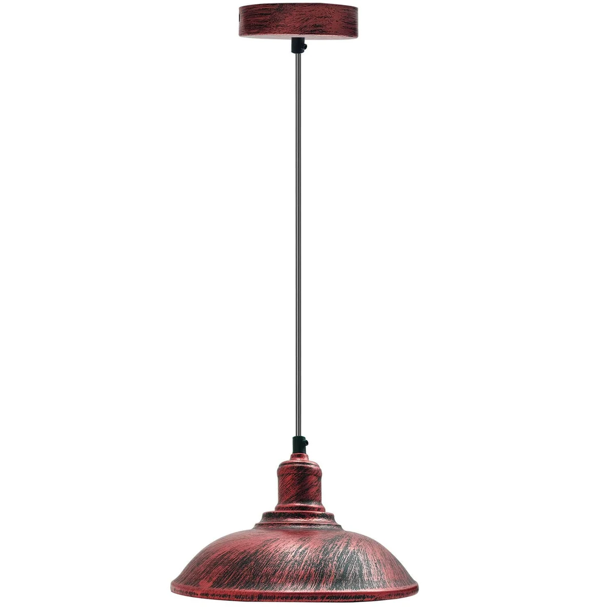 Rustic red pendant light with industrial metal cage lampshade and adjustable 95cm cable for ceiling mounting