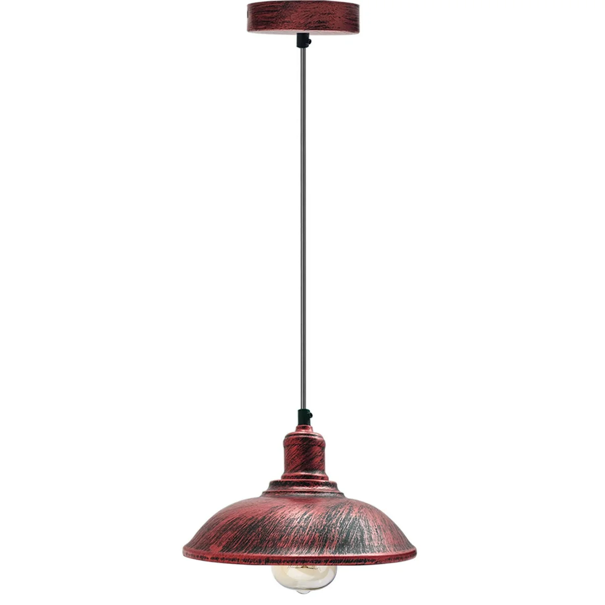 Rustic red industrial style pendant lamp with metal cage shade and adjustable 95cm cable, retro vintage design