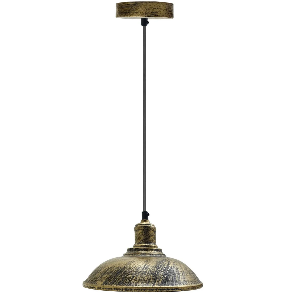Brushed brass ceiling pendant with industrial metal cage shade and adjustable 95cm flex, vintage retro style lighting fixture