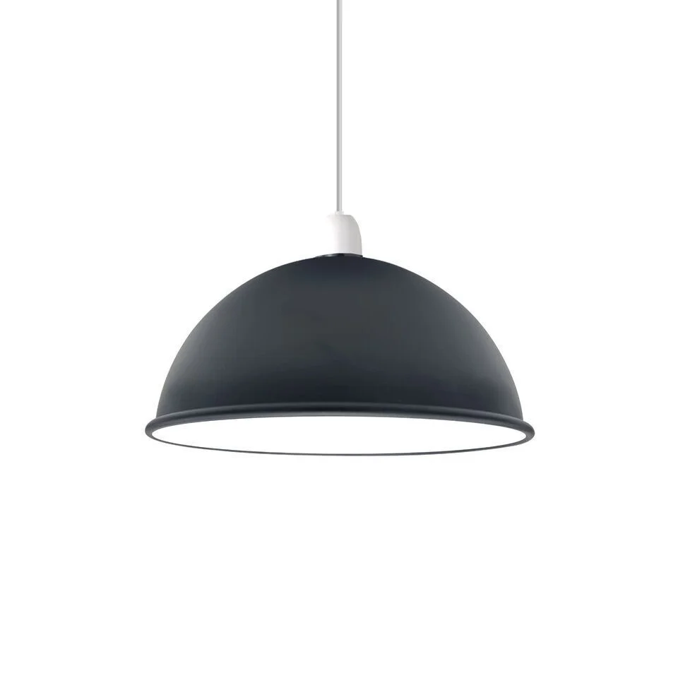 Metal 30cm dome easy fit pendant shade in navy blue with smooth retro industrial finish and curved silhouette