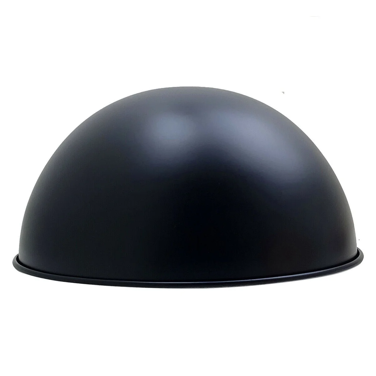 30cm dome lampshade in navy blue metal with smooth retro industrial finish, shown hanging against a plain background