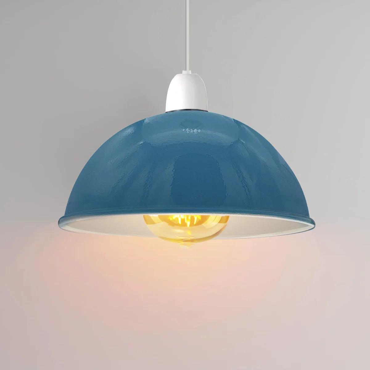 30cm retro industrial metal dome E27 pendant light shade in navy blue with rust-resistant finish and easy fit design