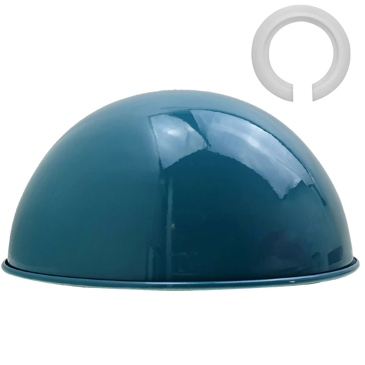 Retro metal lampshade in navy blue with 30cm dome shape and easy fit for E27 or B22 pendant fittings