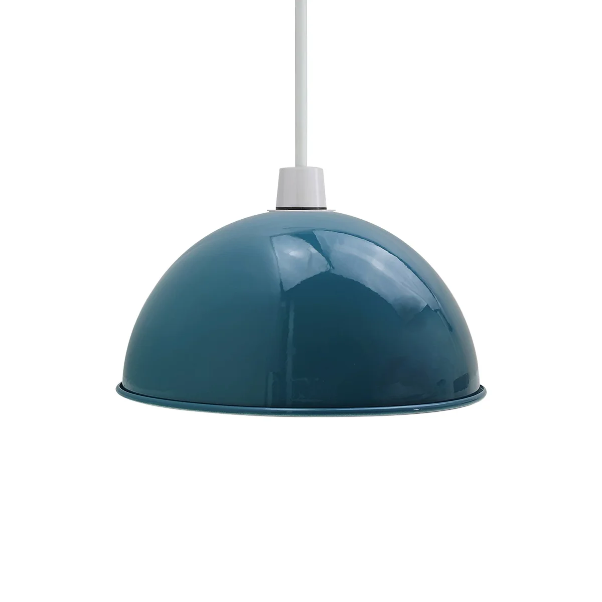 Blue metal dome pendant shade with smooth finish and easy fit design, 30cm diameter, vintage industrial style