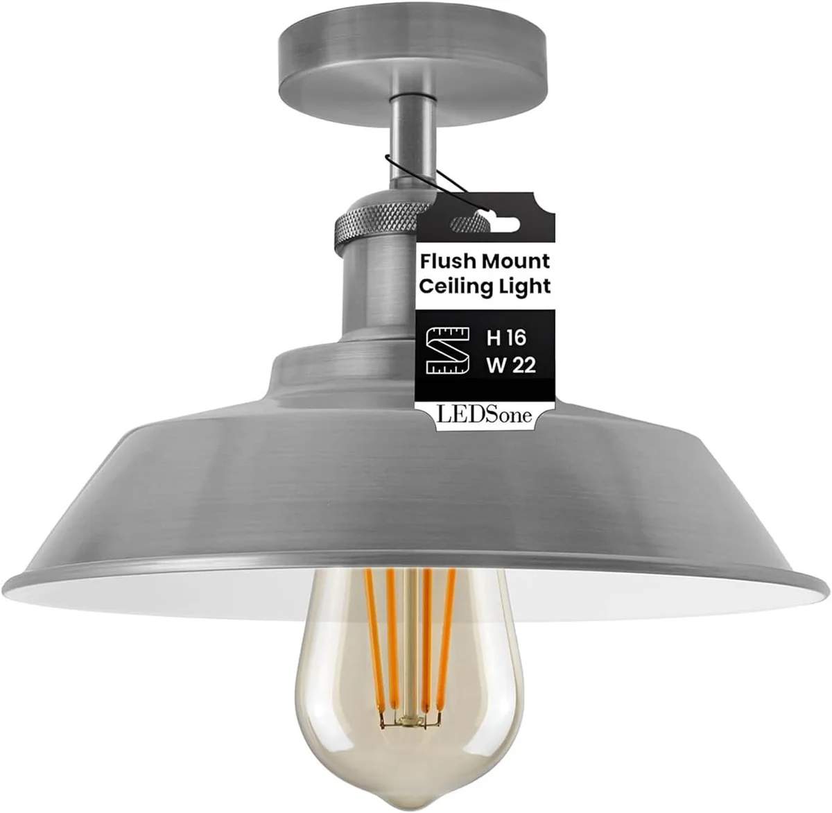Industrial ceiling light with satin nickel metal bowl shade, semi-flush mount, suitable for E27 bulbs, modern style