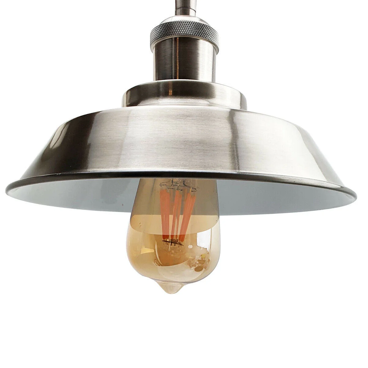 Modern industrial metal bowl shade light in satin nickel finish with E27 bulb holder, semi-flush ceiling mount design