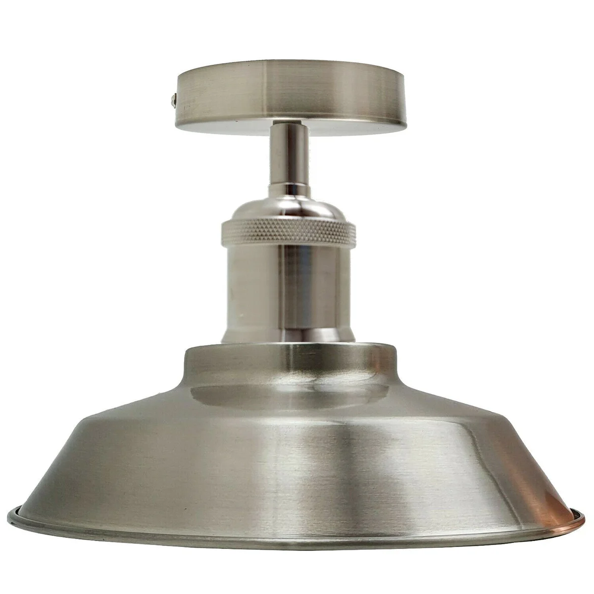 Industrial ceiling light with satin nickel metal bowl shade, semi-flush design, suitable for E27 bulbs up to 60W